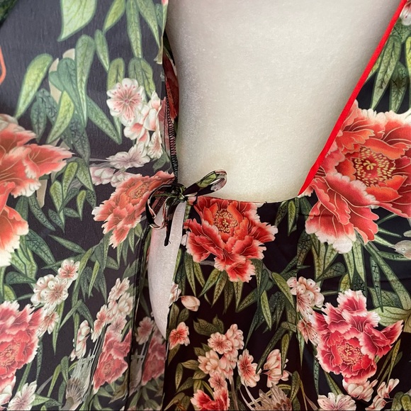 We are HAH Perfectly Tailored Satin Midi Wrap Dress 'Flock Together' Noir Large - Picture 7 of 12